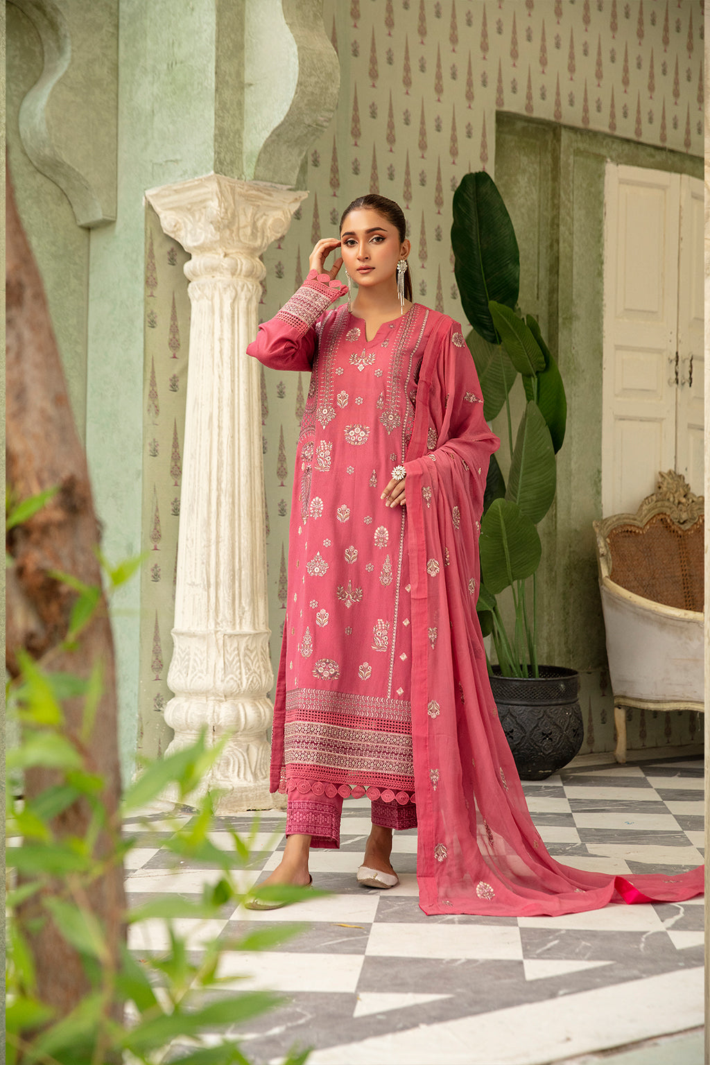 3Piece - Embroidered Summer karandi Suit Mink JH285