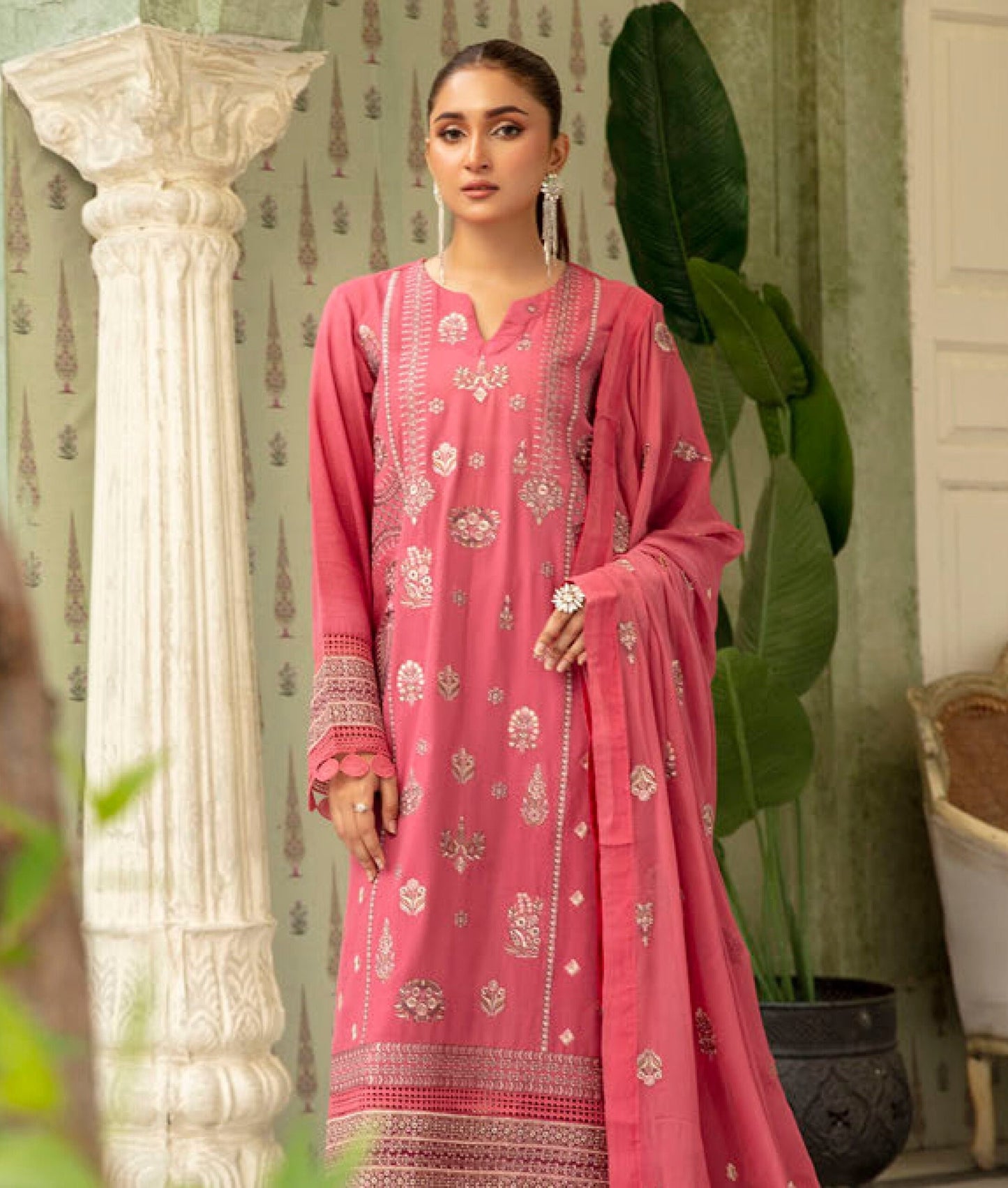 3Piece - Embroidered Summer karandi Suit Mink JH285