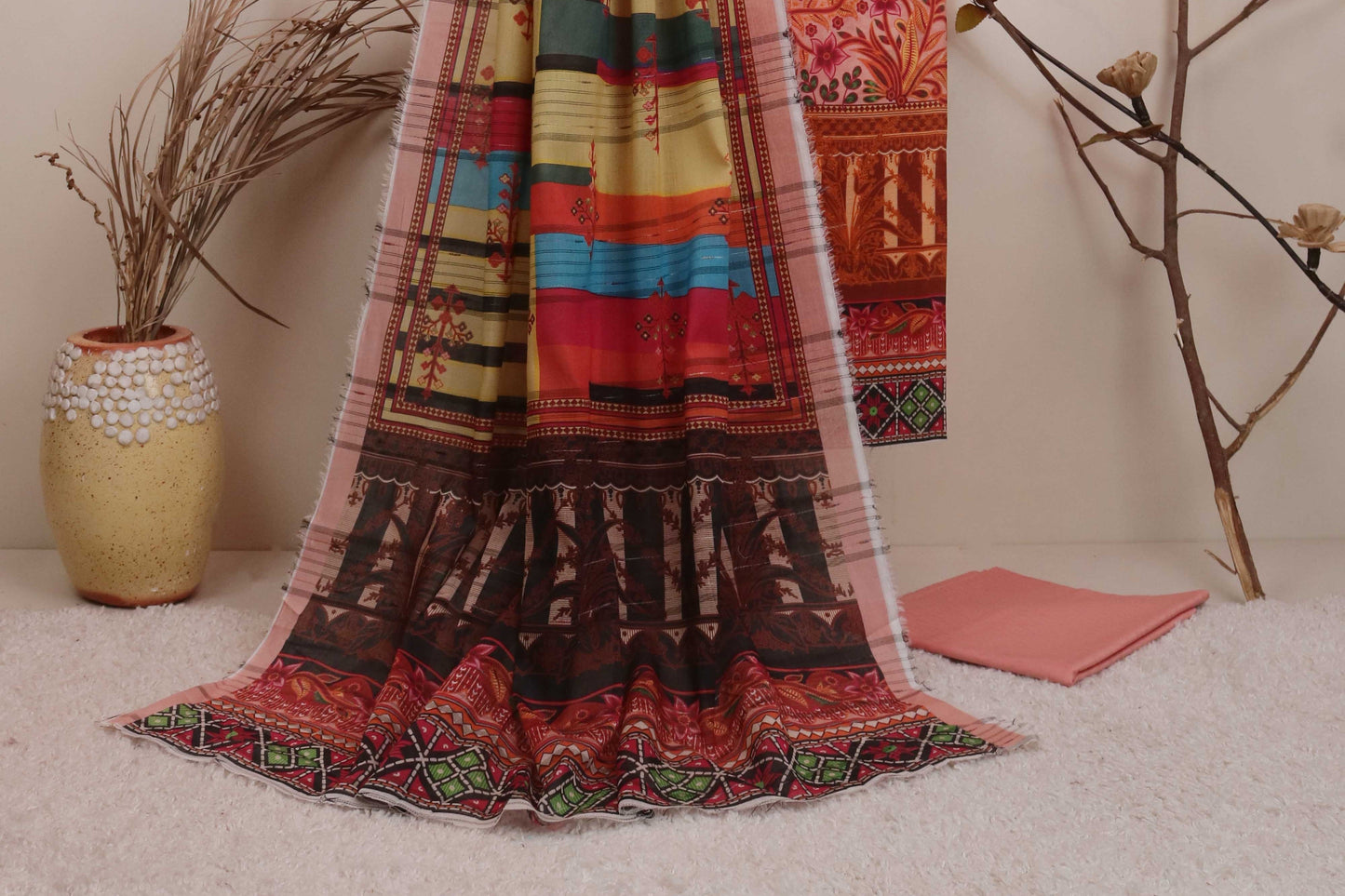 3Piece - Superior Printed Lawn Suit Carnation D036