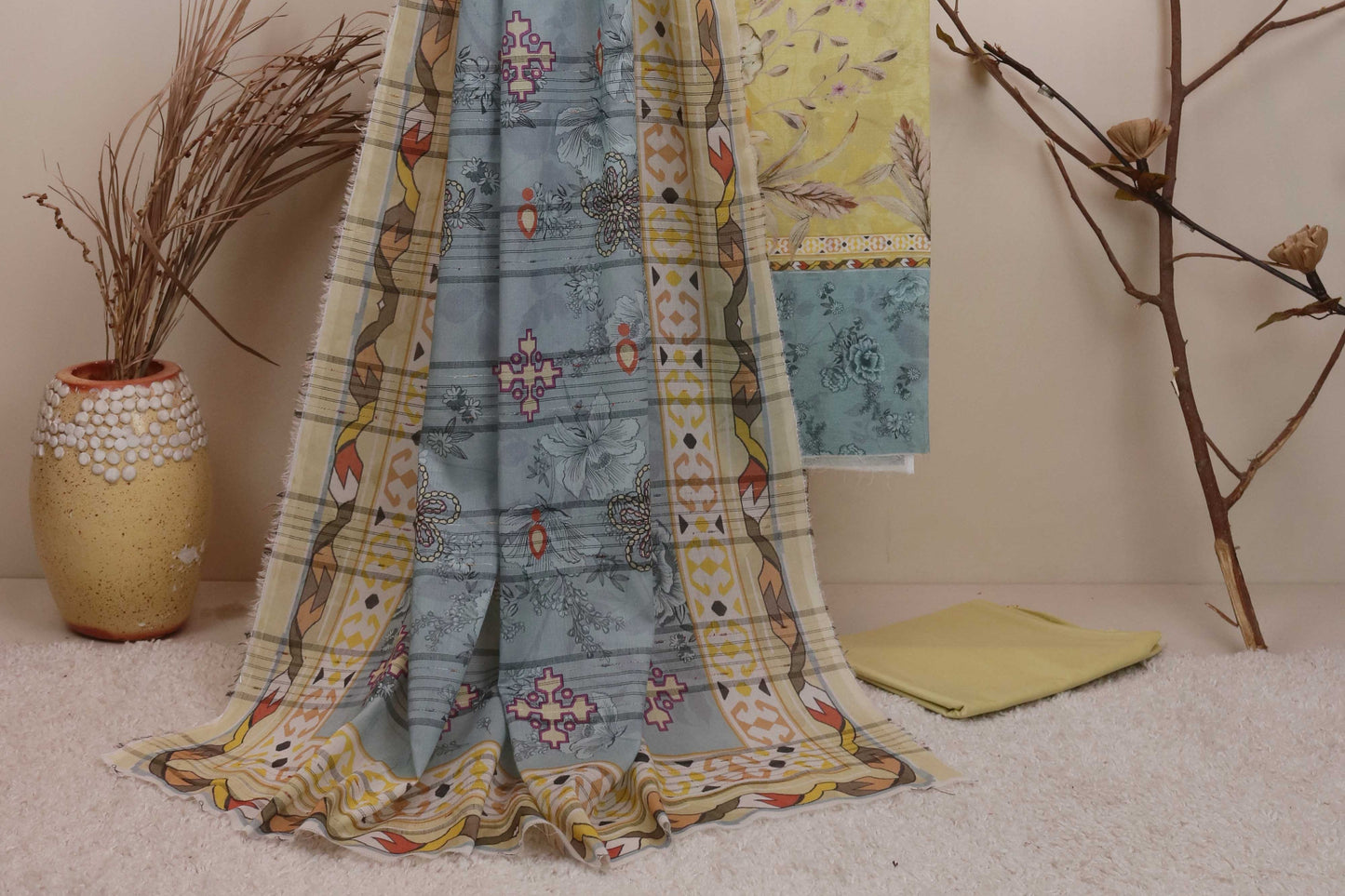 3Piece - Superior Printed Lawn Suit Carnation D037