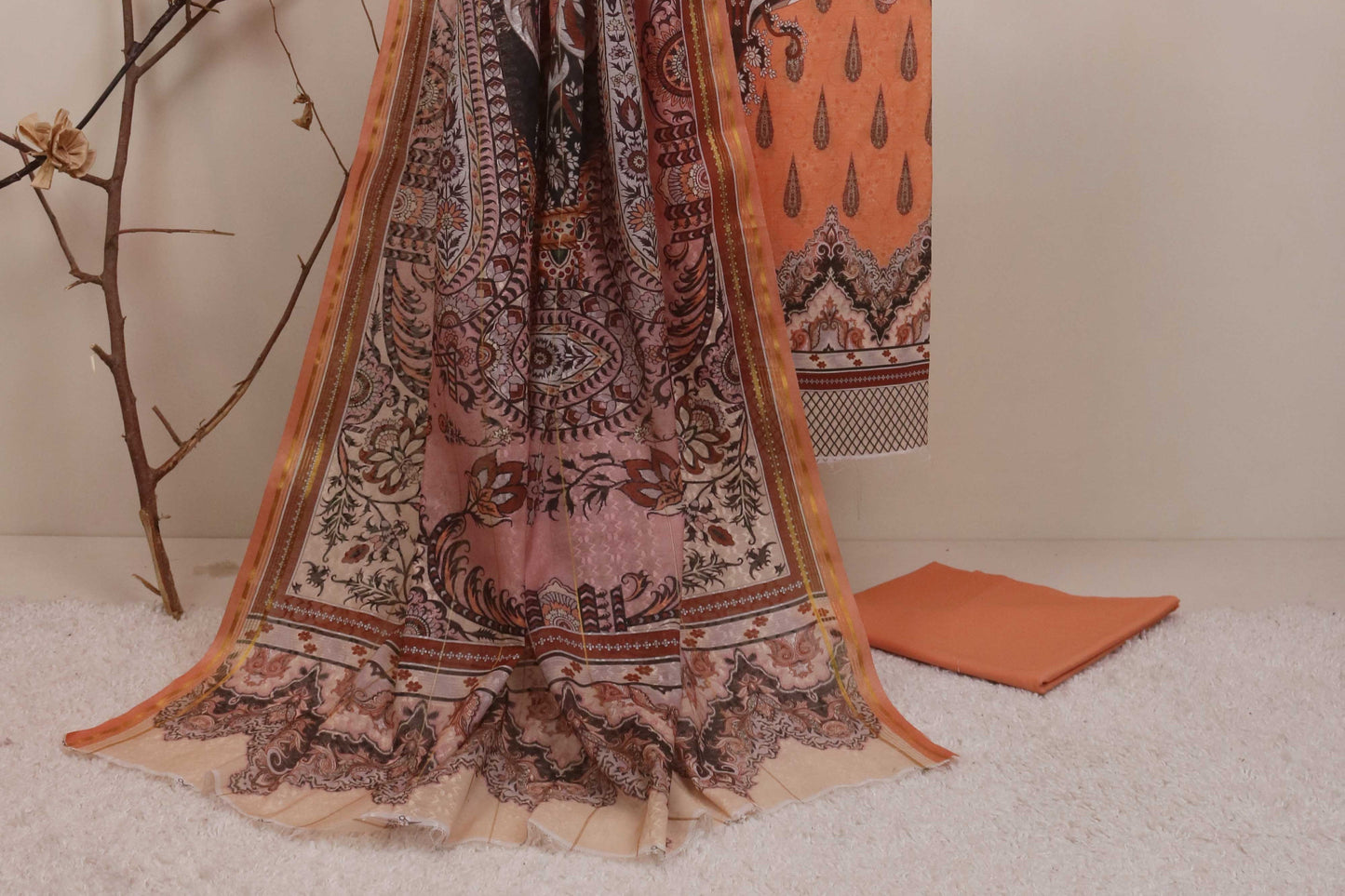3Piece - Superior Printed Lawn Suit Carnation D034