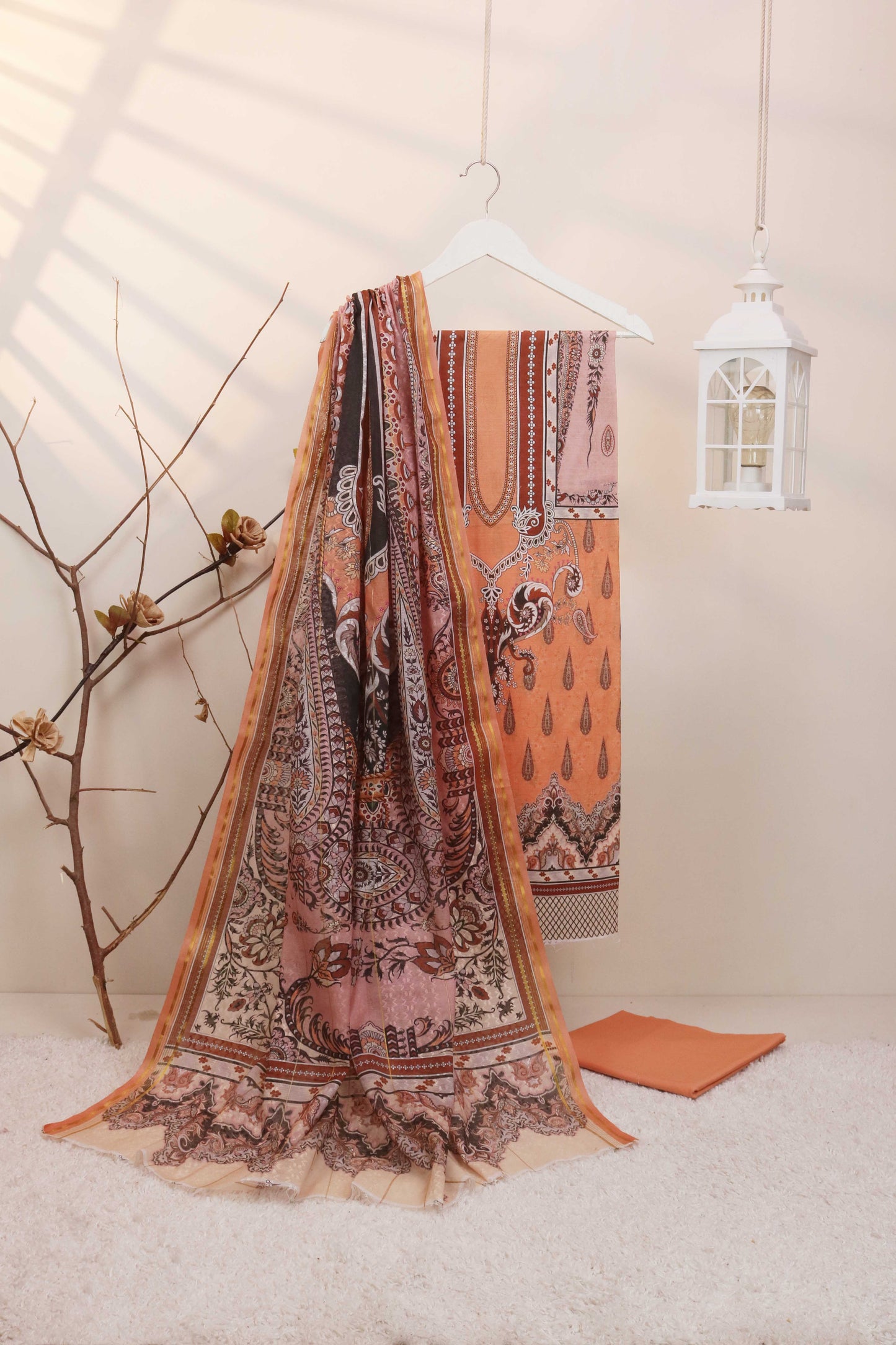 3Piece - Superior Printed Lawn Suit Carnation D034