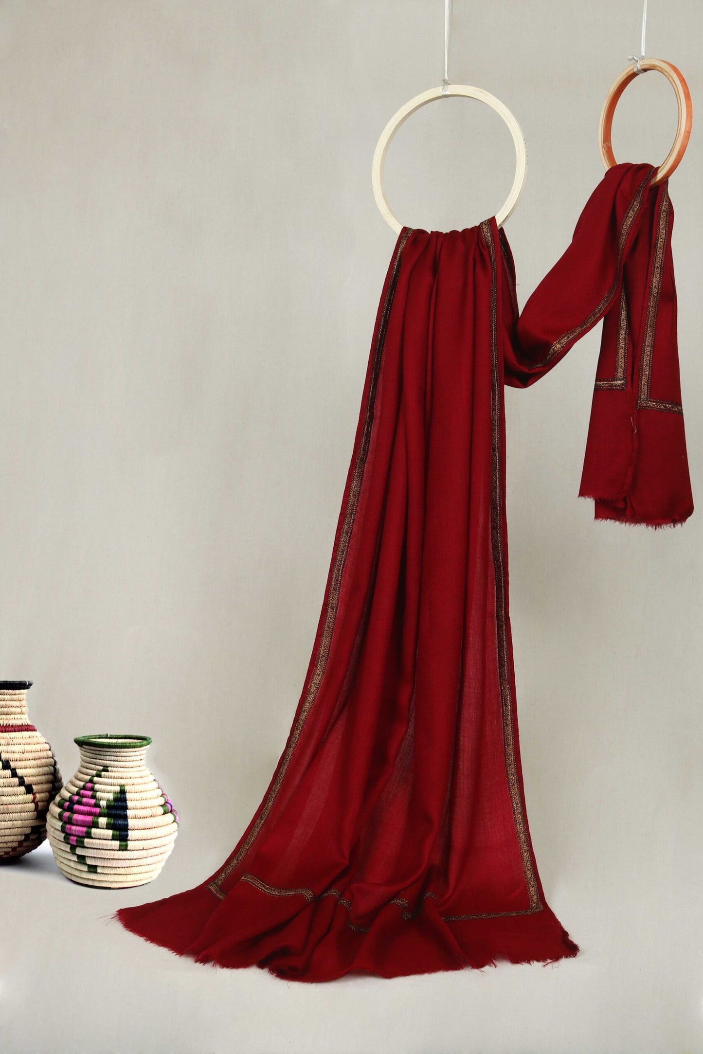 Embroidered Border Pashmina Mehroon Shawl Sh13