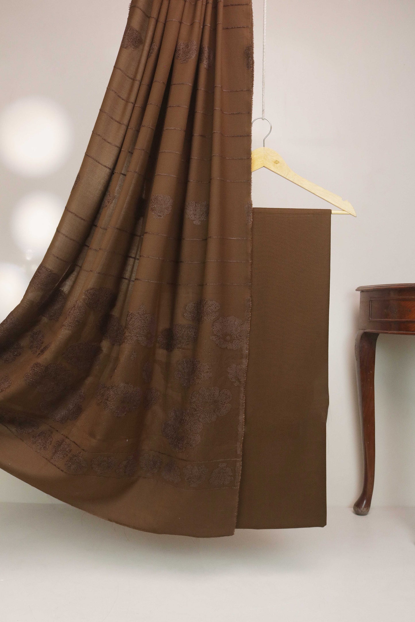 3Piece - Karandi with Wool Shawl SRK Brown