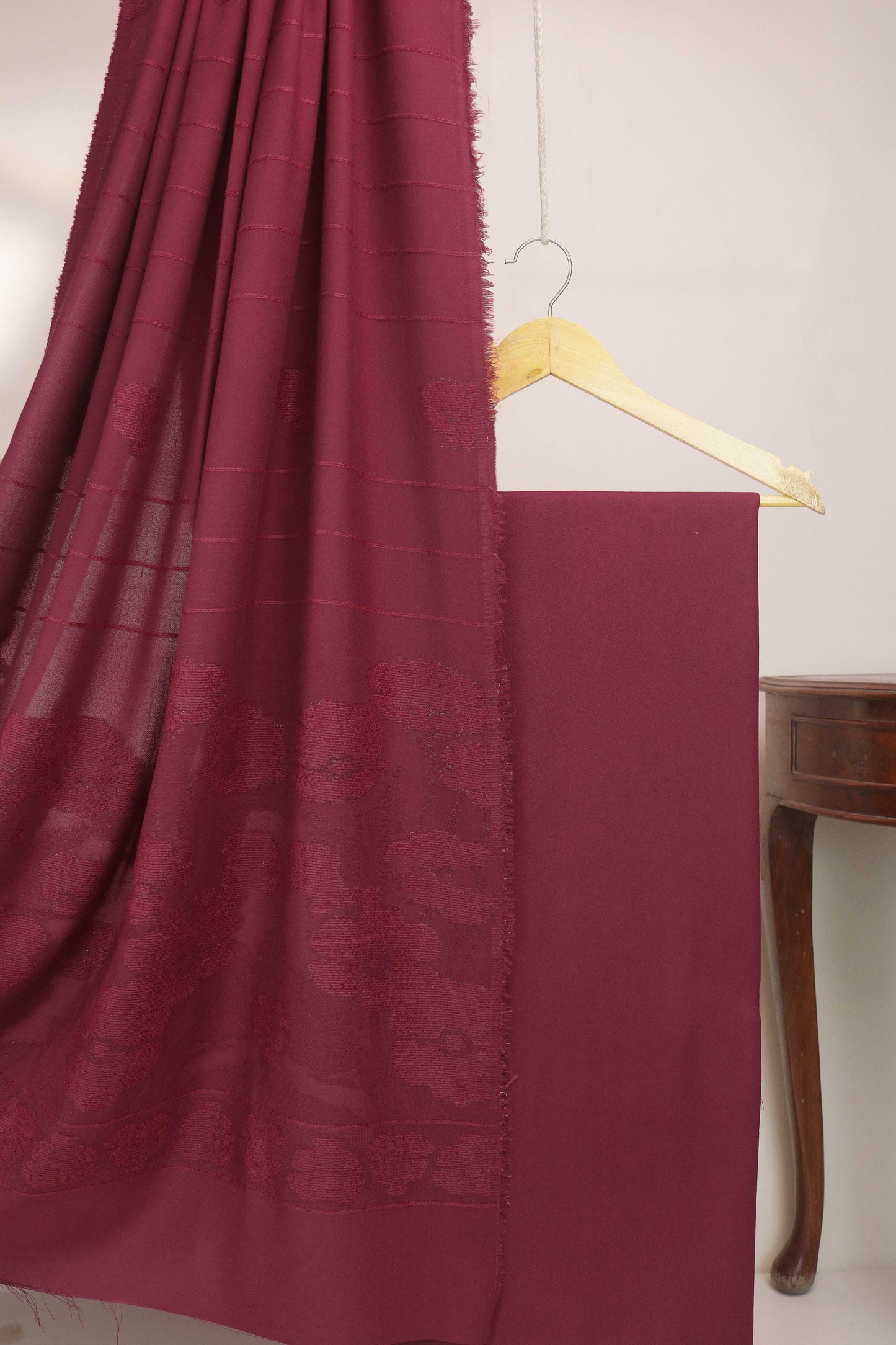 3Piece - Karandi with Wool Shawl SRK Mehroon2