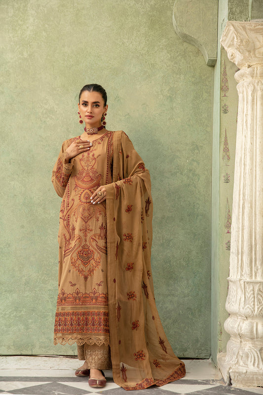 3Piece - Embroidered Summer karandi Suit Mink  JH284