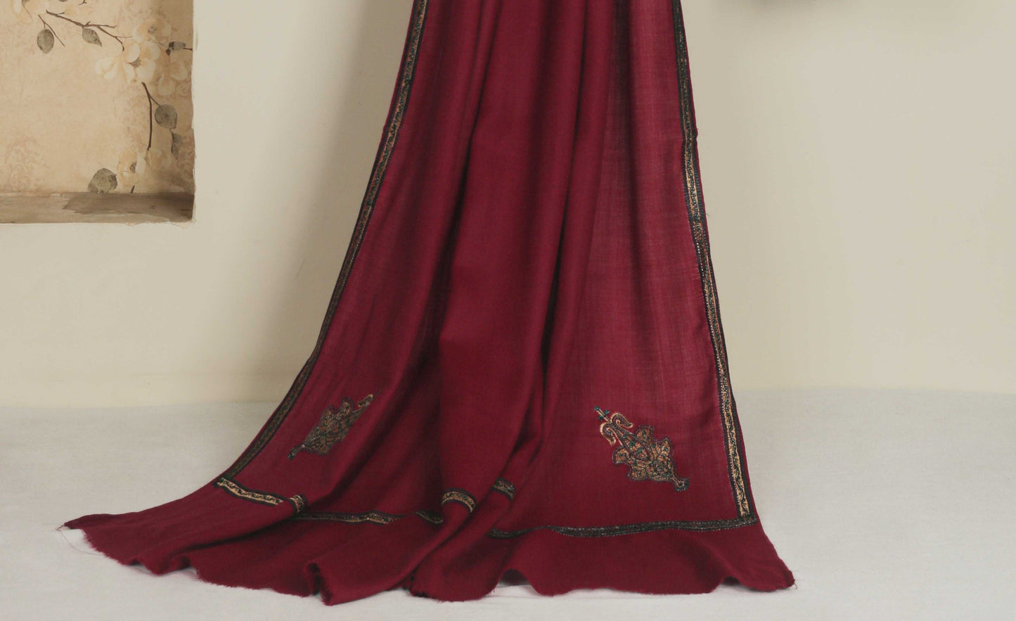 Embroidered Broder Pashmina Mehroon Shawl FG0027