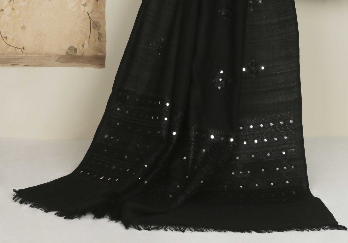 Sindhi Pallu Pashmina Shawl 2746-Double Black