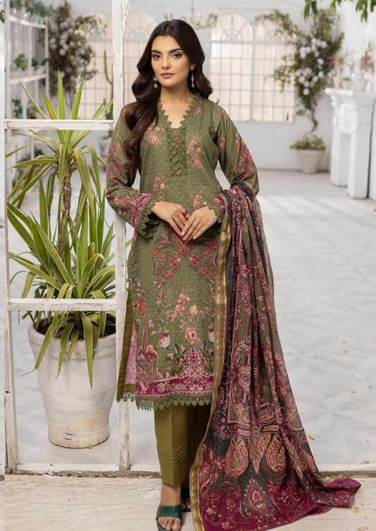 3Piece - Superior Printed Lawn Suit Carnation  D033