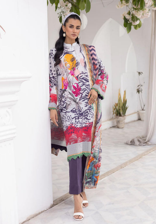 3Piece - Superior Printed Lawn Suit Carnation  D022