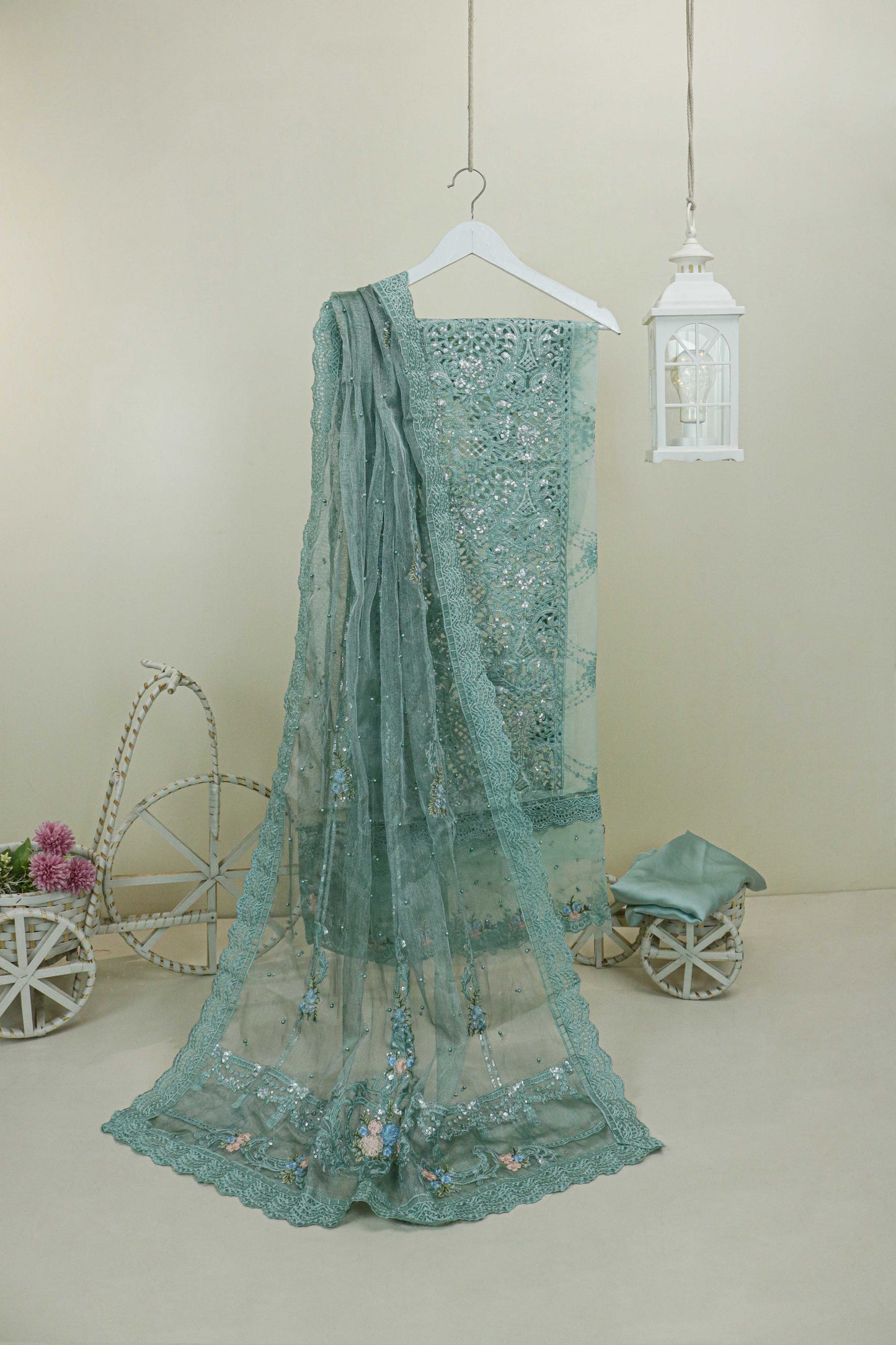 Luxury Organza Embroidered suit EL37