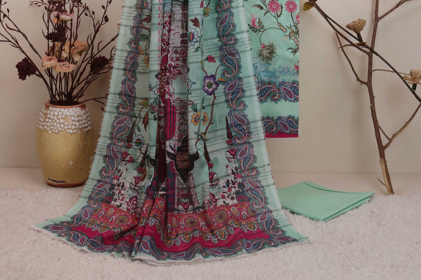 3Piece - Superior Printed Lawn Suit Carnation  D038