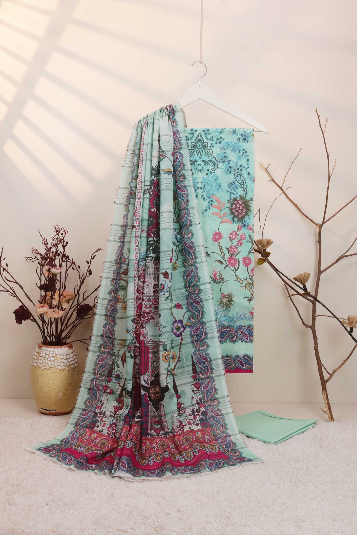 3Piece - Superior Printed Lawn Suit Carnation  D038