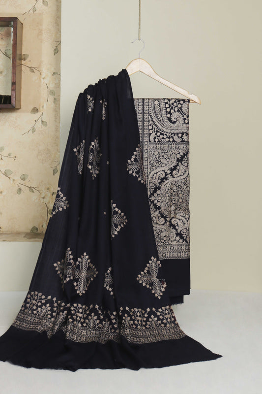 3Piece - Embroidered Pashmina Navy Blue Suit PSH06