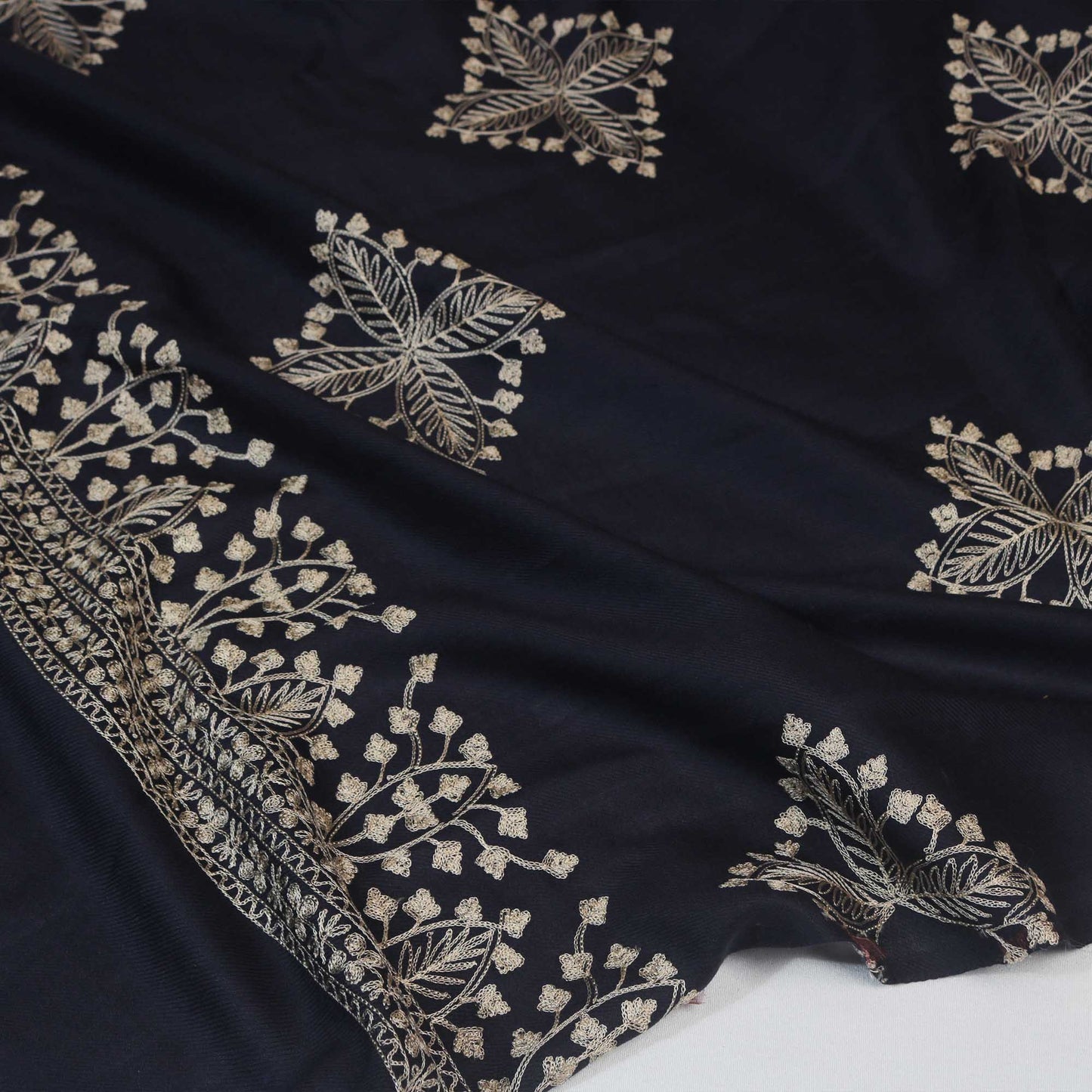 3Piece - Embroidered Pashmina Navy Blue Suit PSH06