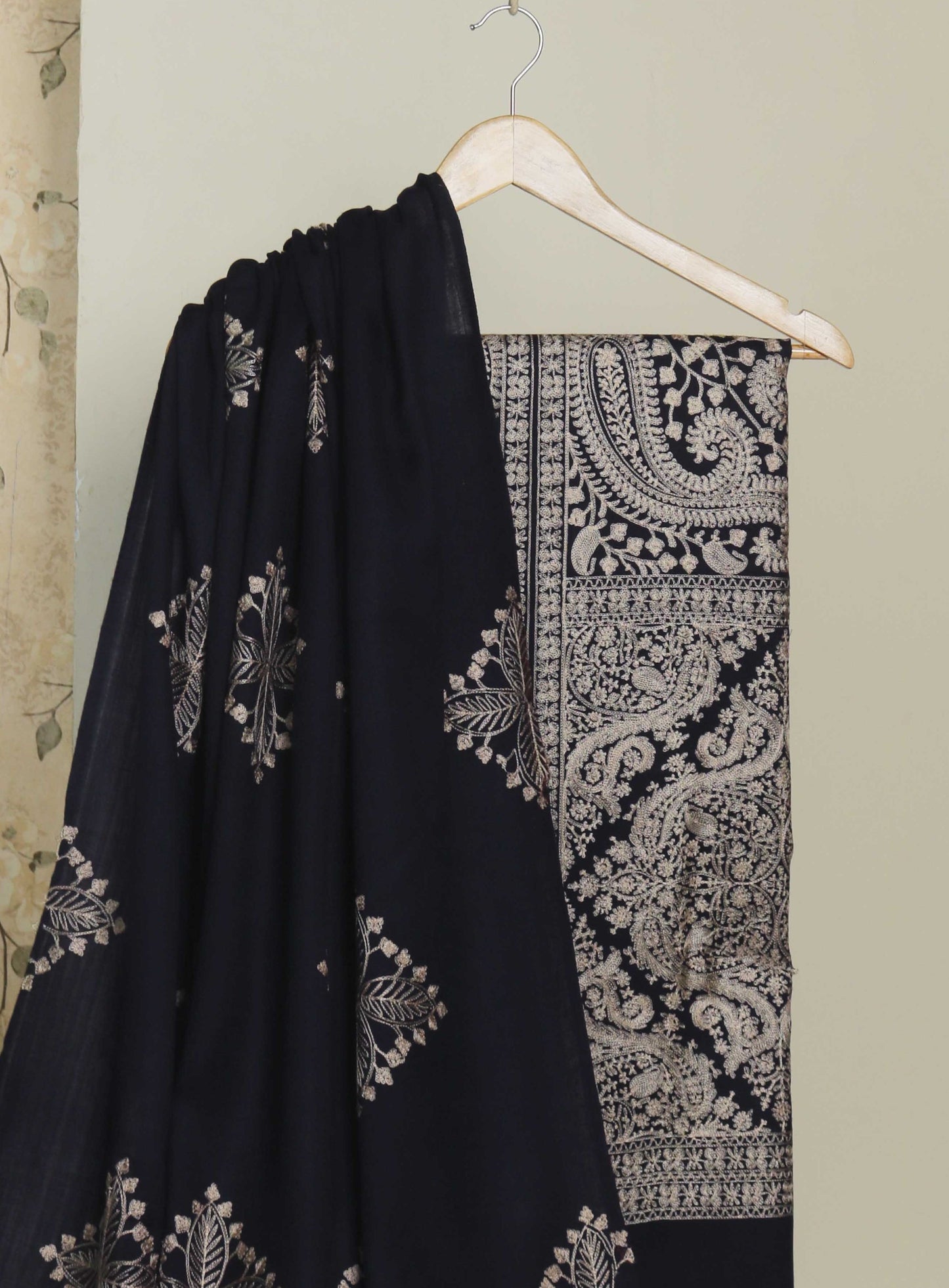 3Piece - Embroidered Pashmina Navy Blue Suit PSH06