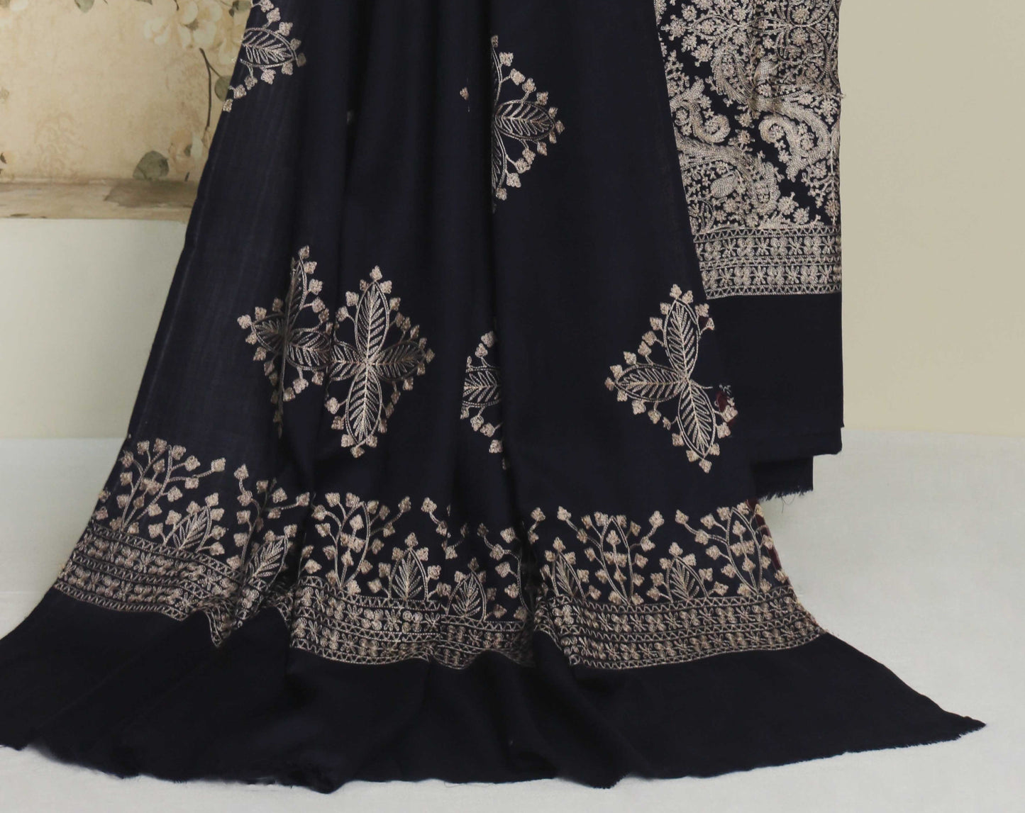 3Piece - Embroidered Pashmina Navy Blue Suit PSH06