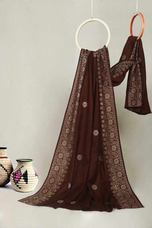 Embroidered Pashmina Chocolate Brown Shawl  Sh46