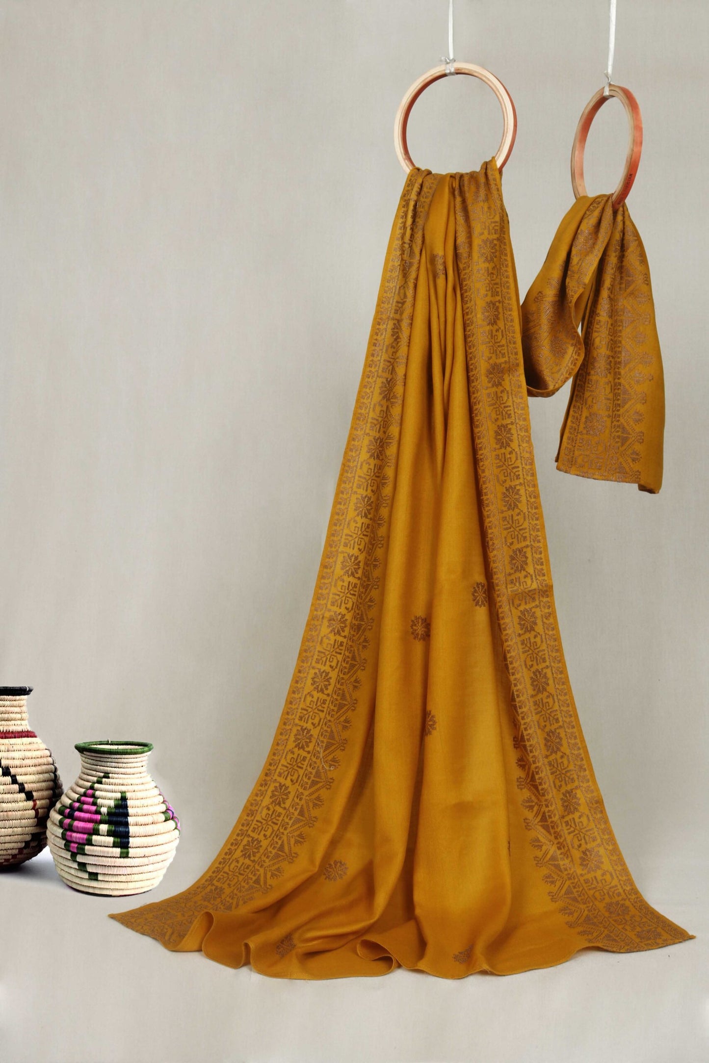 Embroidered Pashmina Mustard Shawl  Sh47