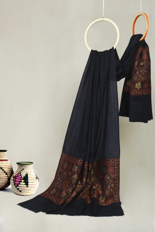 Zari Jamawar Pashmina Navy Blue Shawl  Sh64