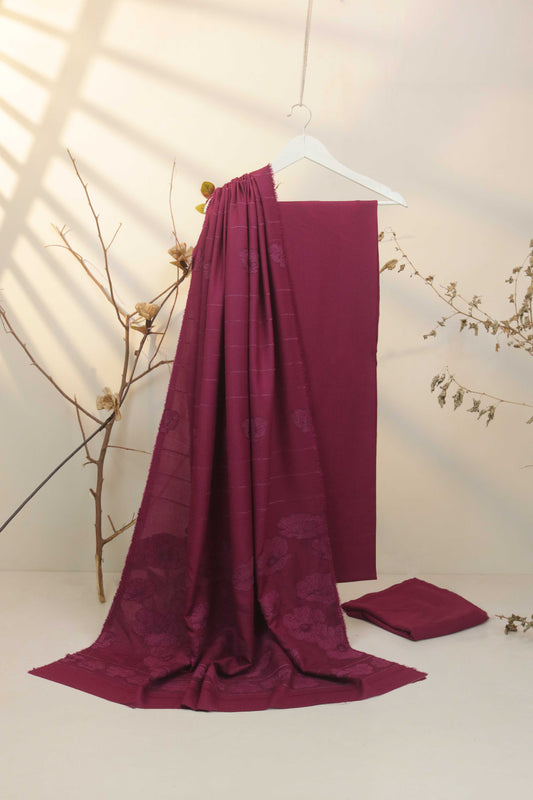 3Piece - Karandi with Wool Shawl SRK Mehroon