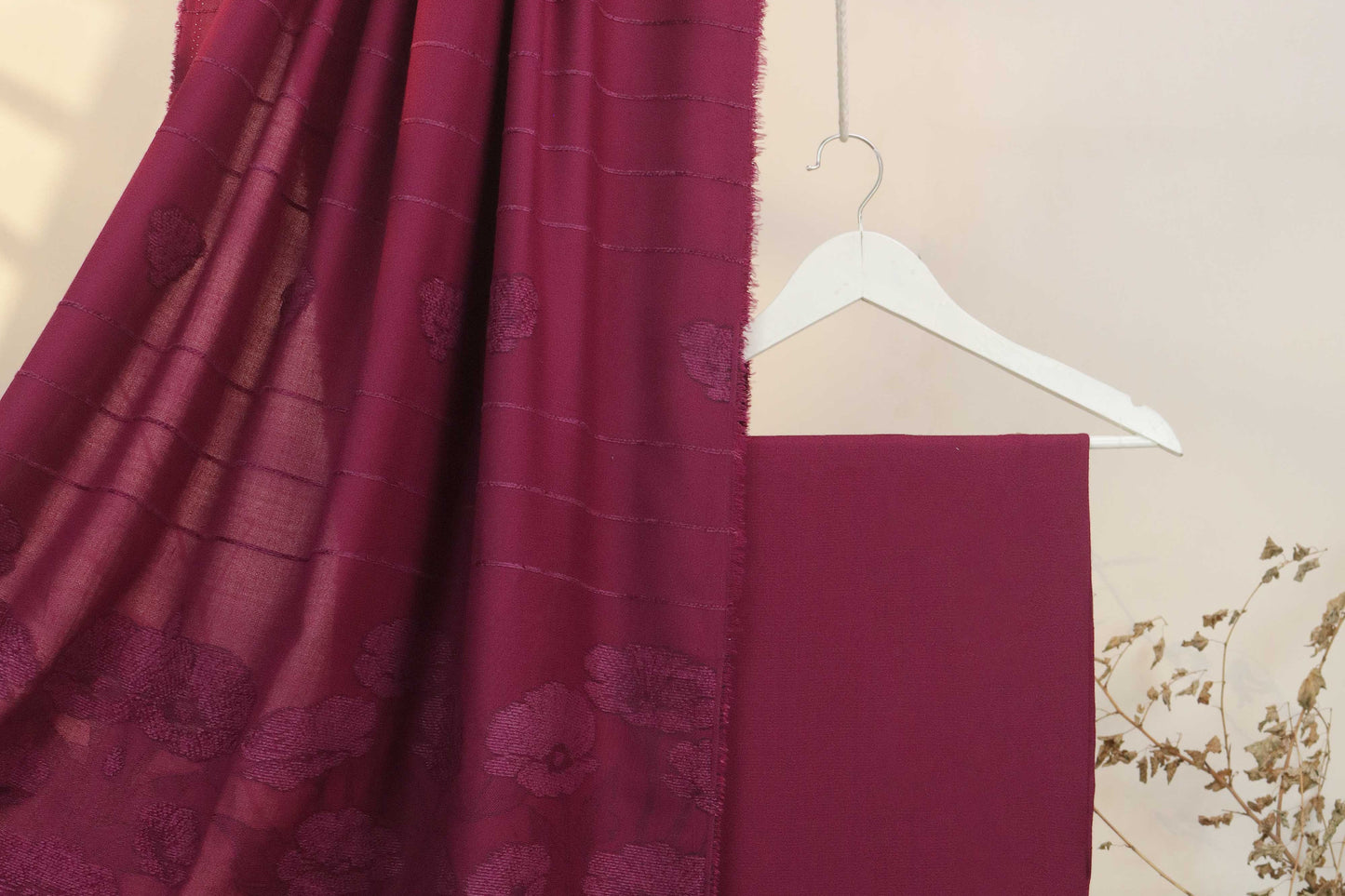 3Piece - Karandi with Wool Shawl SRK Mehroon