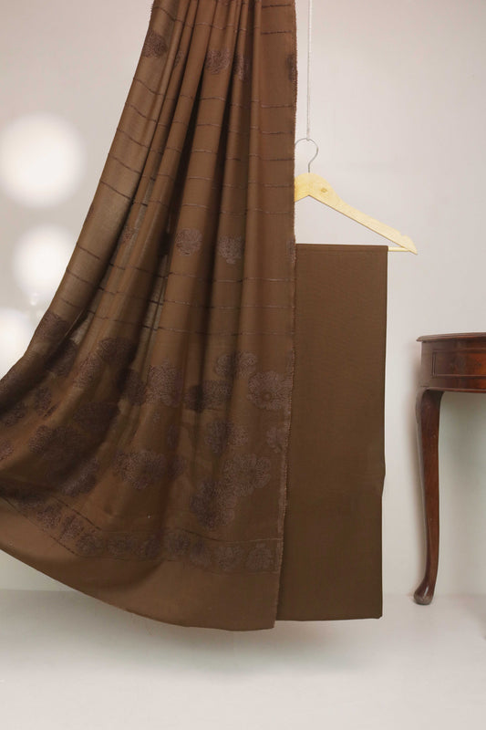 3Piece - Karandi with Wool Shawl SRK Brown