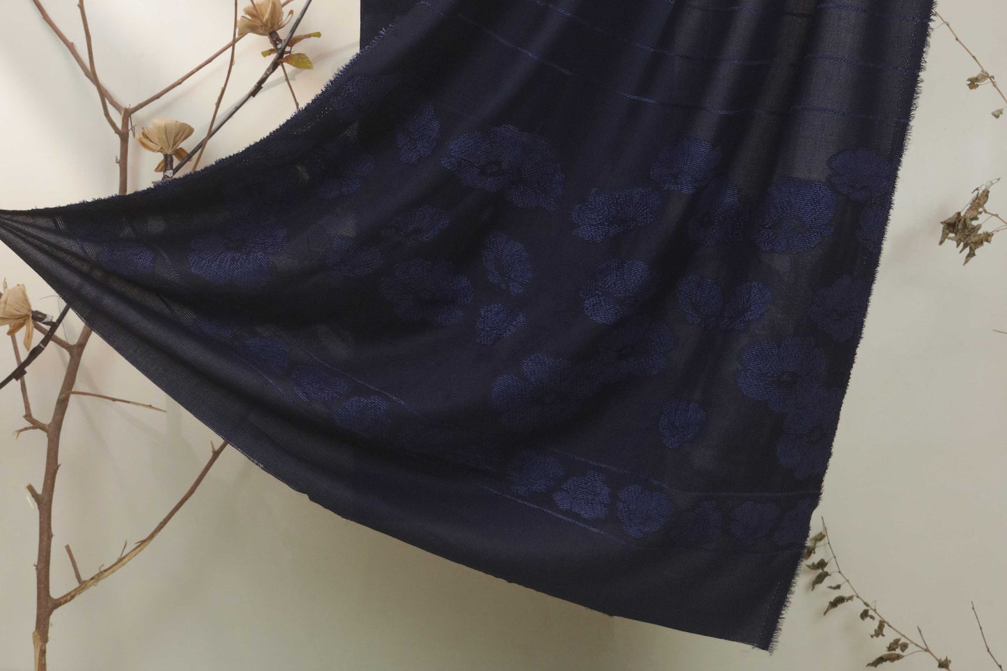 3Piece - Karandi with Wool Shawl SRK Navy blue