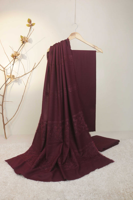 3Piece - Karandi with Wool Shawl SRK Deepmehroon
