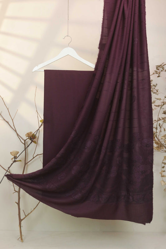 3Piece - Karandi with Wool Shawl SRK Plum