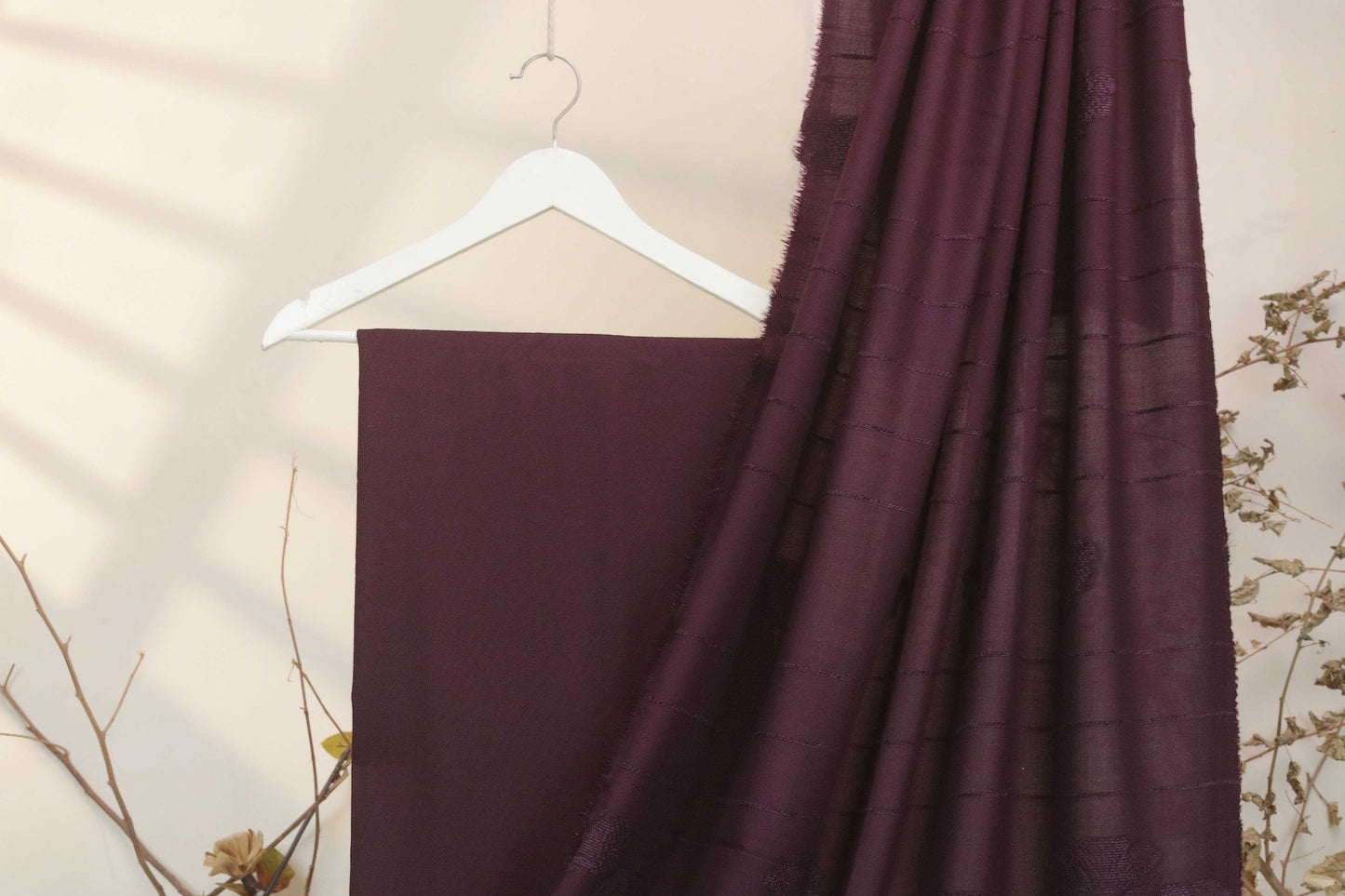 3Piece - Karandi with Wool Shawl SRK Plum