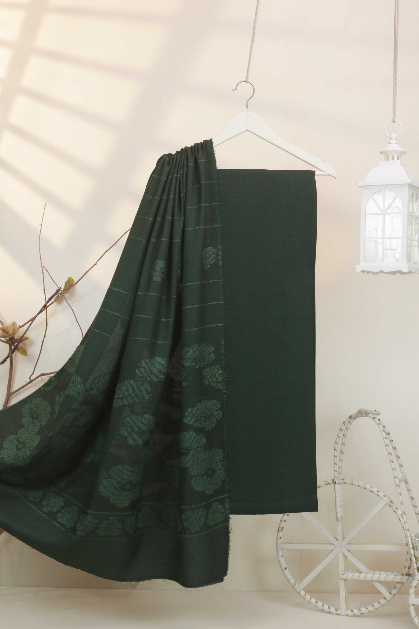 3Piece - Karandi with Wool Shawl SRK Forest Green