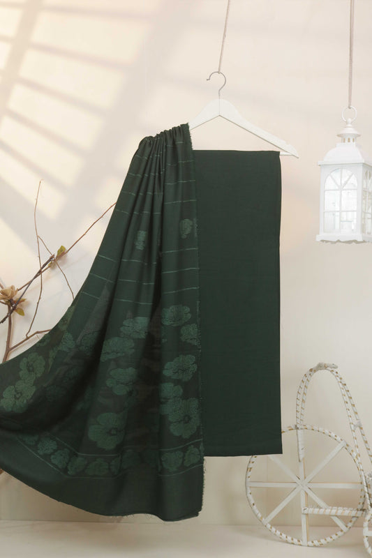 3Piece - Karandi with Wool Shawl SRK Forest Green