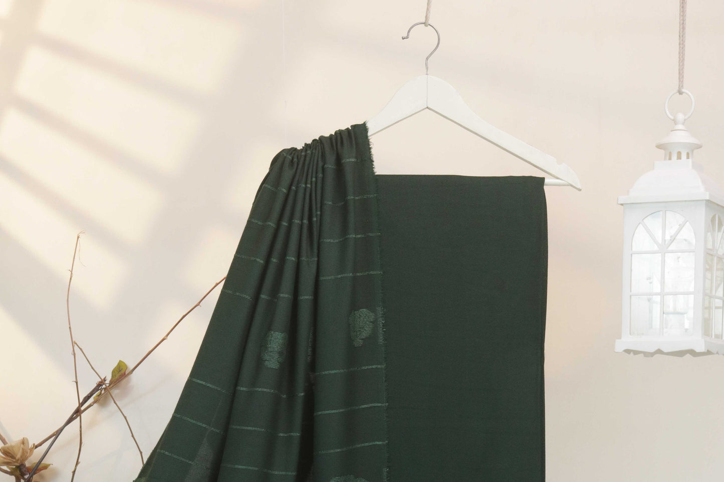 3Piece - Karandi with Wool Shawl SRK Forest Green