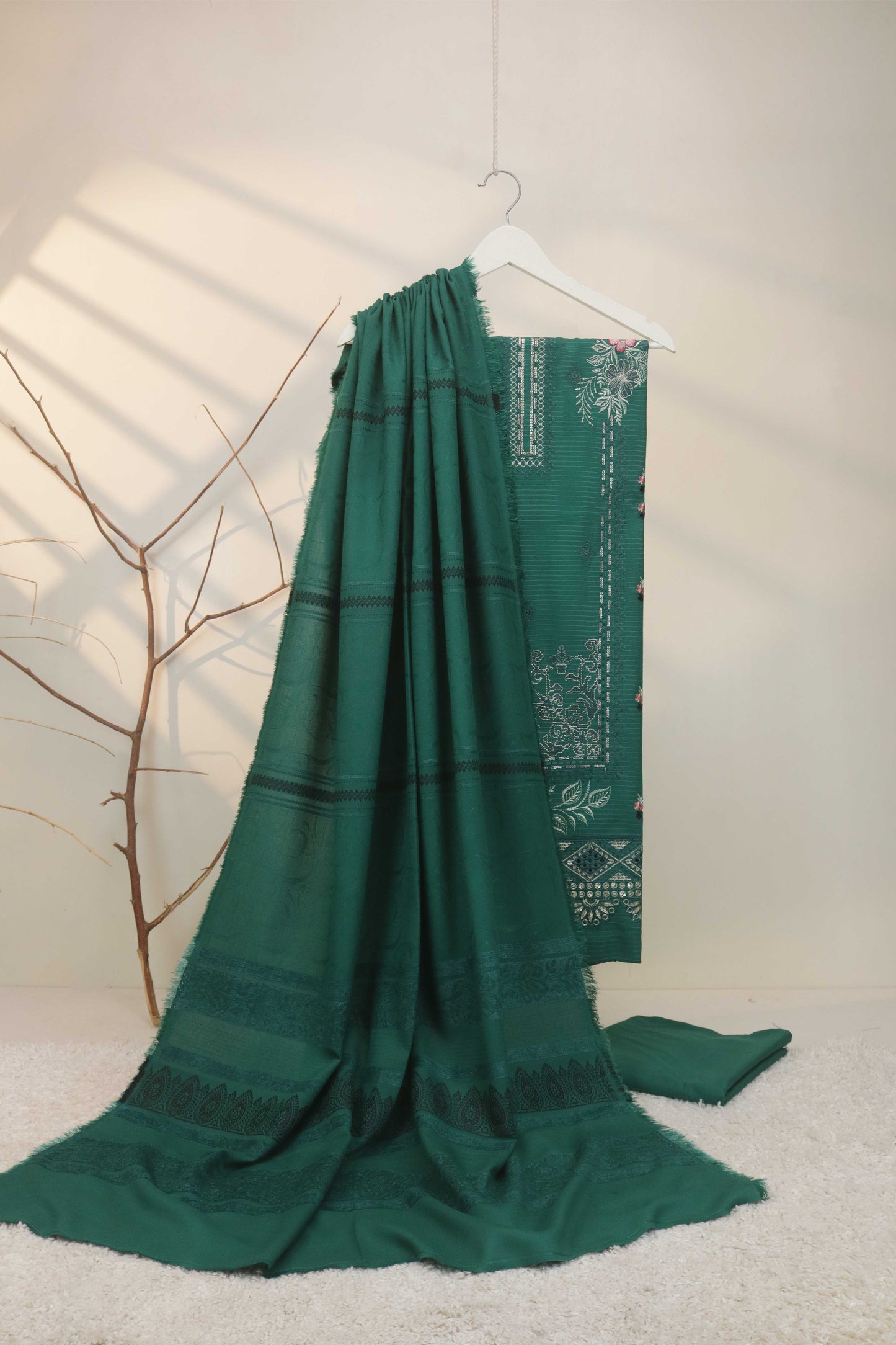 3Piece -Dhanak Embroidery Suit W3pe06