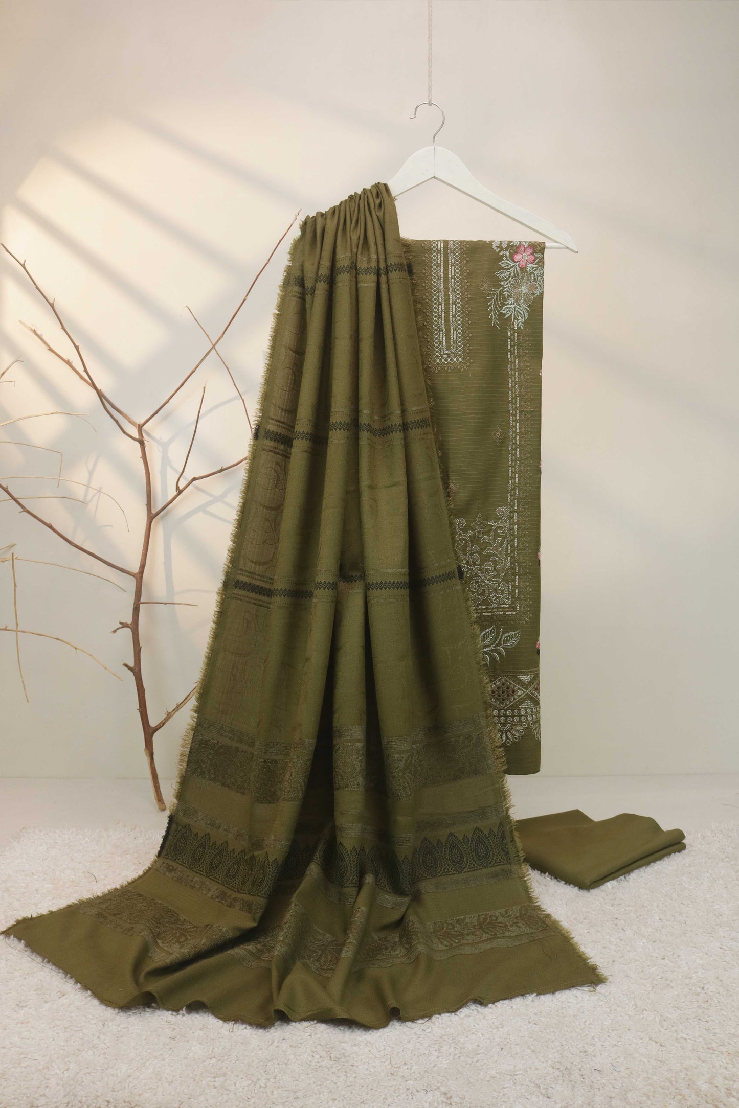 3Piece -Dhanak Embroidery Suit W3pe05
