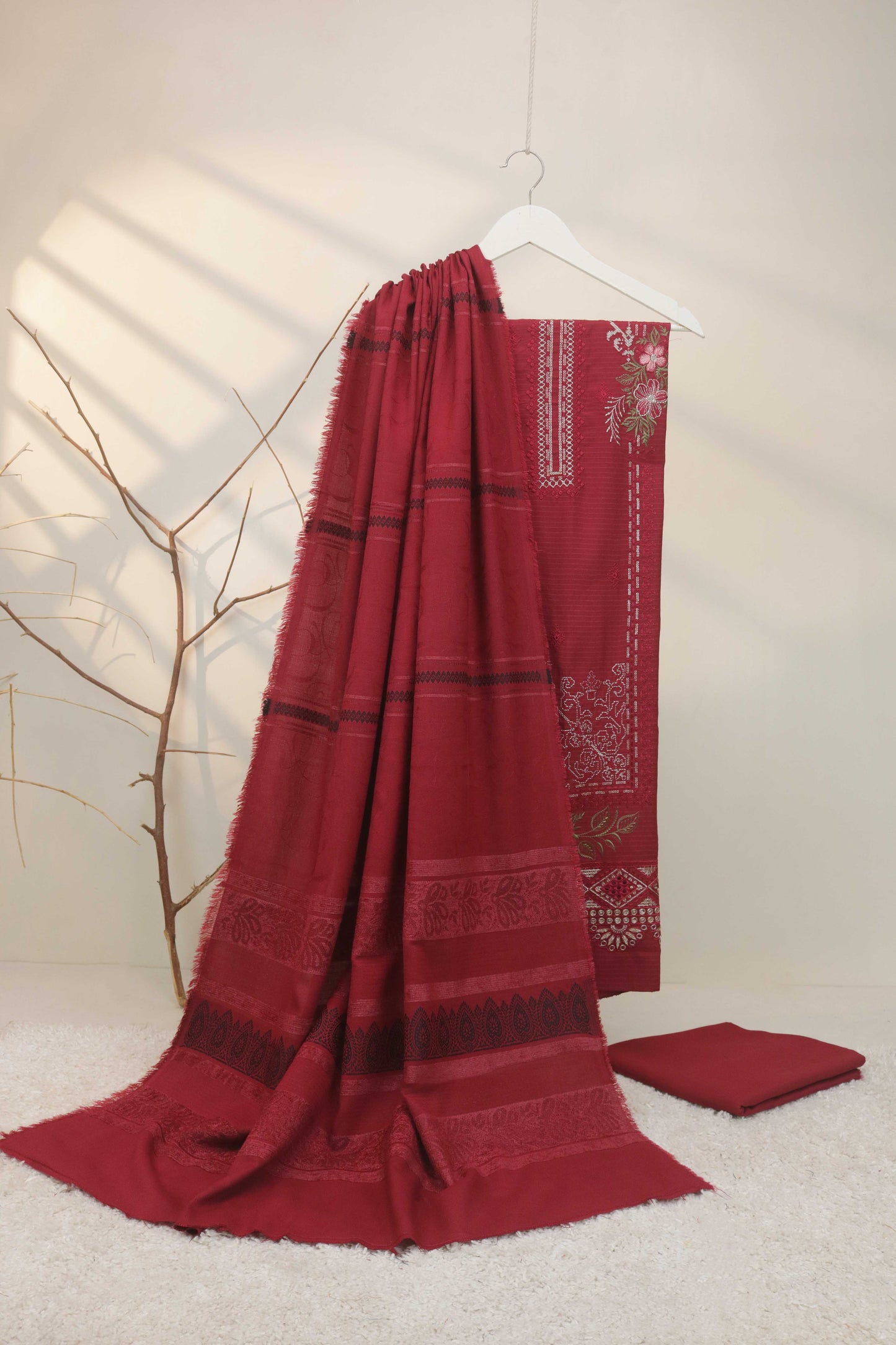 3Piece -Dhanak Embroidery Suit W3pe02