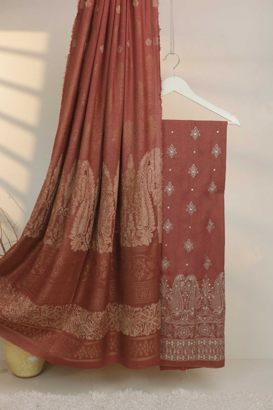 3Piece - Marina Peach Leather Embroidered Suit WAR06